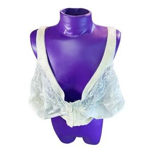 Glamorise Sheer Lace Trim White Bralette 54DD